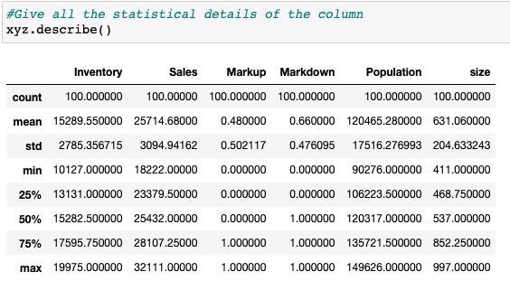 describe function in pandas