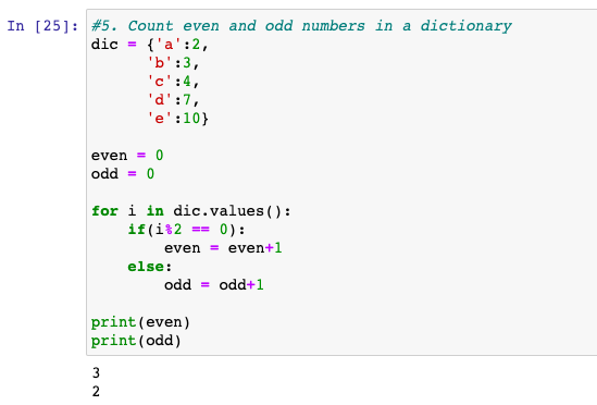 Number of odd and even numbers in a dictionary